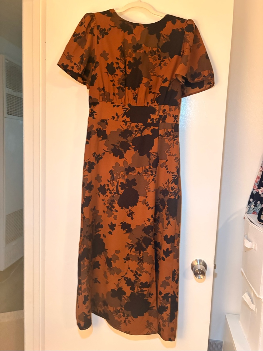 Womens Floral Midi Dress in Rust and Black